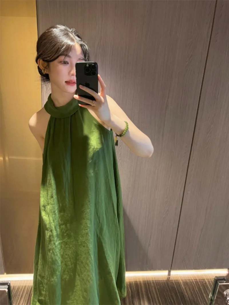 

Miiiix Vacation Style Hanging Neck Long Dress 2024 Women's Summer New Style Off Shoulder Niche Design Sleeveless Dresses