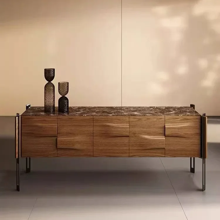 خزانة شرفة خشبية صلبة خفيفة فاخرة إيطالية حديثة وبسيطة وخزانة جانبية لتناول الطعام من الرخام وتخزين غرفة المعيشة في الفيلا #4