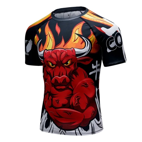 Imagen 2 del producto Camiseta de manga corta para hombre, camisa de compresión, gimnasio, Fitness, estampado 3D, informal, ropa para niño, novedad de verano