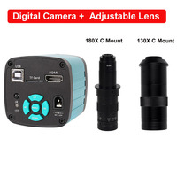 4K 1080P 60FPS 48MP/38MP/13MP HDMI USB VGA Industrial Video Digital Soldering Repair Microscope Camera 180X/130X C Mount Lens