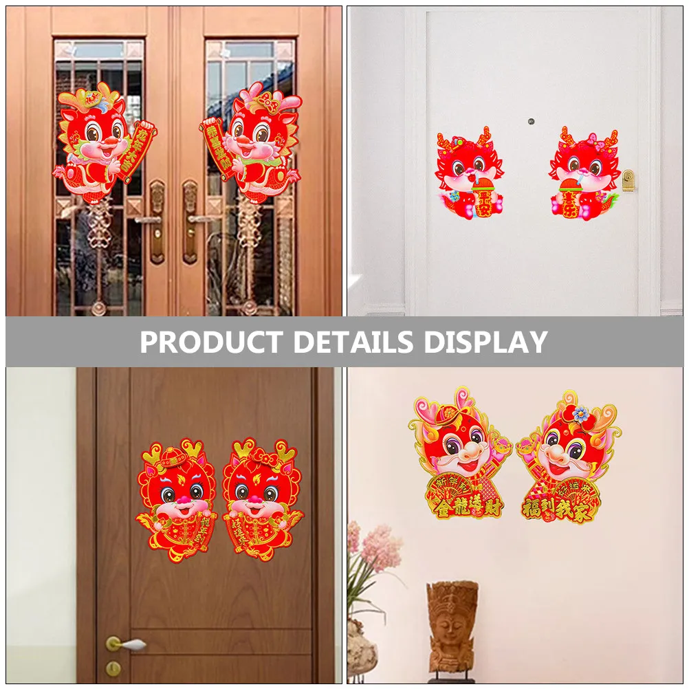 4 Pairs Dragon Wall Stickers New Year Decoration Chinese Decorations Lunar Feng Shui for Home