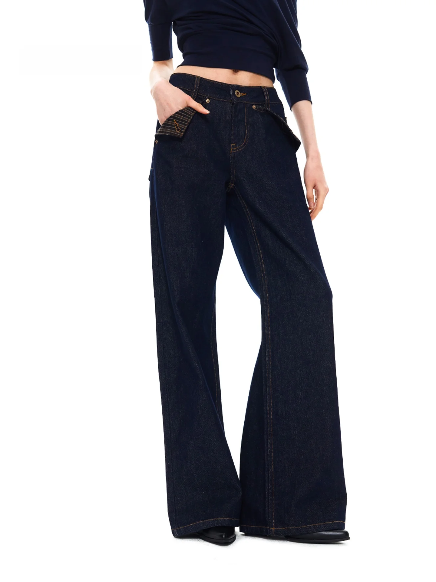 

Tayacue Classic Pure Cotton Plaid Low Waist Straight Leg Original Color Denim Pants Women's High Waist Straight Cut Jeans