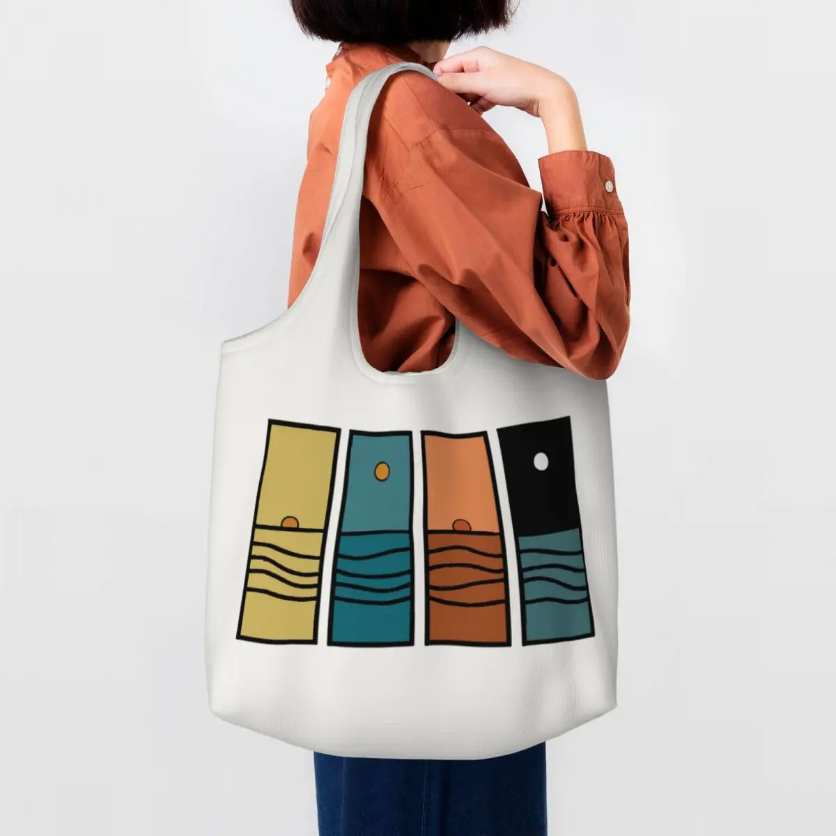 Sunset Over Water Large Capacity Canvas Tote Bag Single Shoulder Work Commute Bag For Women Eco-Friendly Shopping Bag