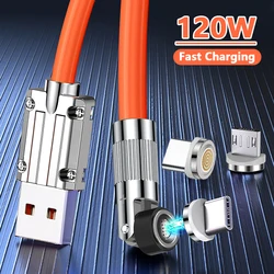 120W Magnetic Charging Cable 180-Degree Rotation 6A Data Fast Charge Cable USB Micro Type C Charge Line for Xiaomi Huawei