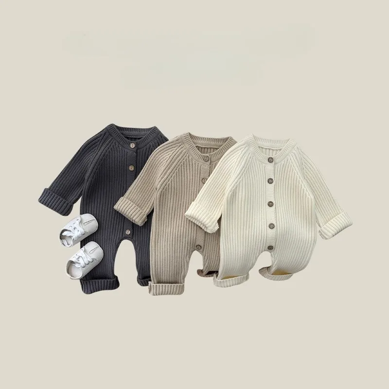 

Korean-Style Baby Romper Winter - Solid Color Knitted Jumpsuit, Soft Skin-Friendly for Newborns, Home & Outdoor Wear.