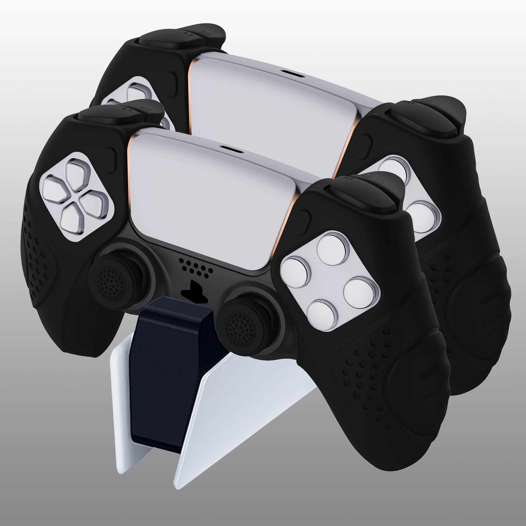 PlayVital 가디언 에디션 소프트 터치 실리콘 케이스 그립, 고무 프로텍터 스킨, 썸스틱 캡 포함, ps5 컨트롤러용