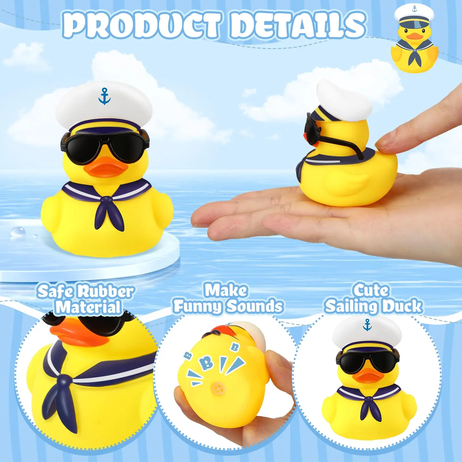 1pcs Rubber Ducks with Sunglasses, Cruise Ducks Yellow Ducks Mini Sailing Squeaky Duckies with Hats Summer Cruise