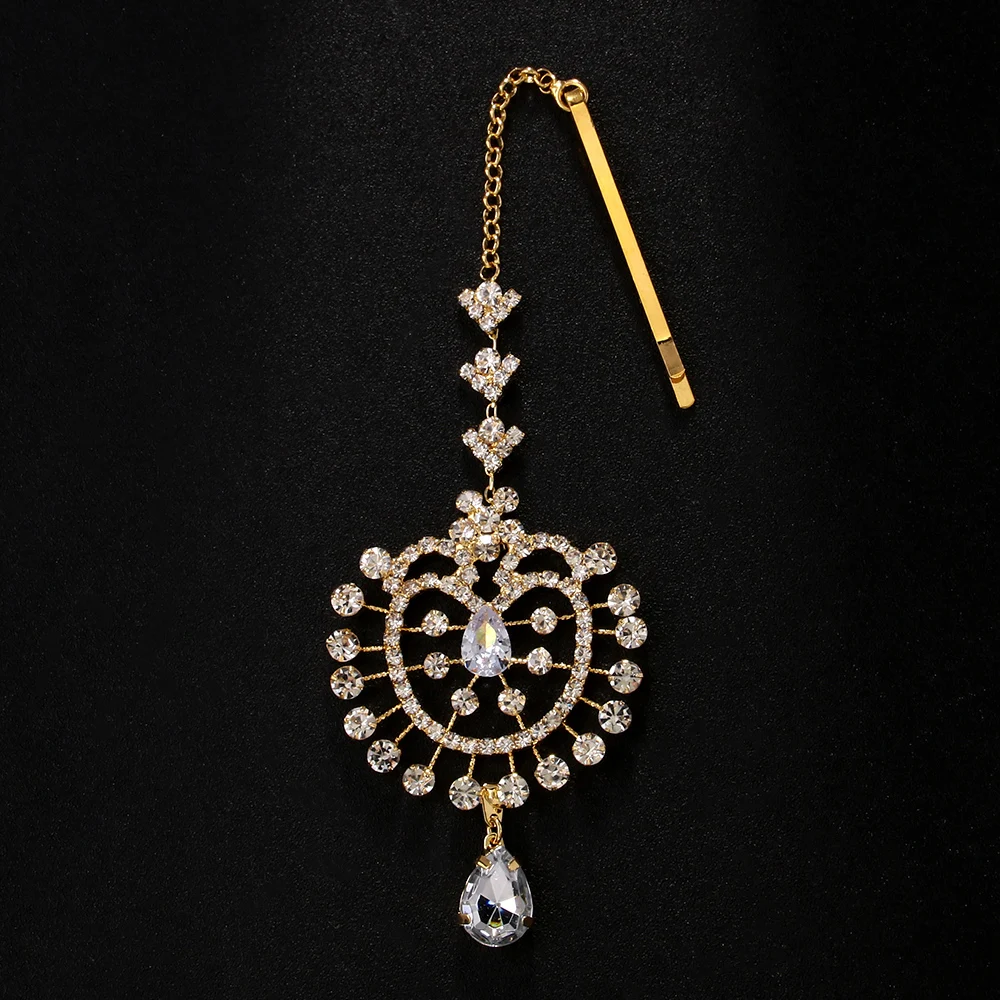 الزفاف قطرة الماء الجبين سلسلة تيارا الهندي إكسسوارات الشعر 2024 الفاخرة شرابة حجر الراين خوذة سلسلة للنساء هدية