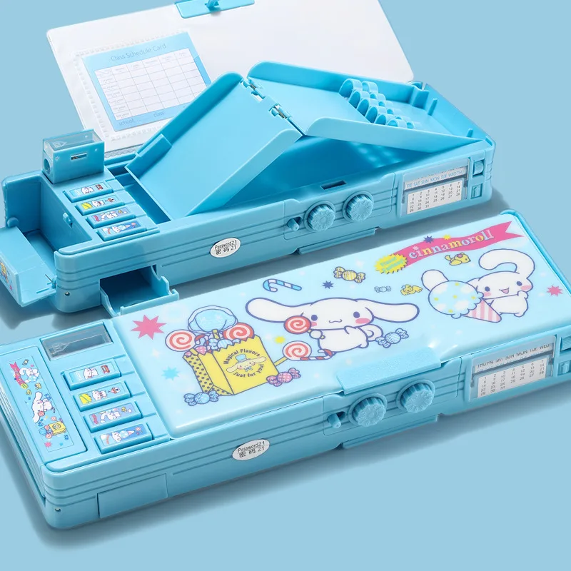 Caja de papelería con bloqueo de contraseña Panda, estuche de lápices de órgano multifunción de doble capa de alto valor para estudiantes escolares