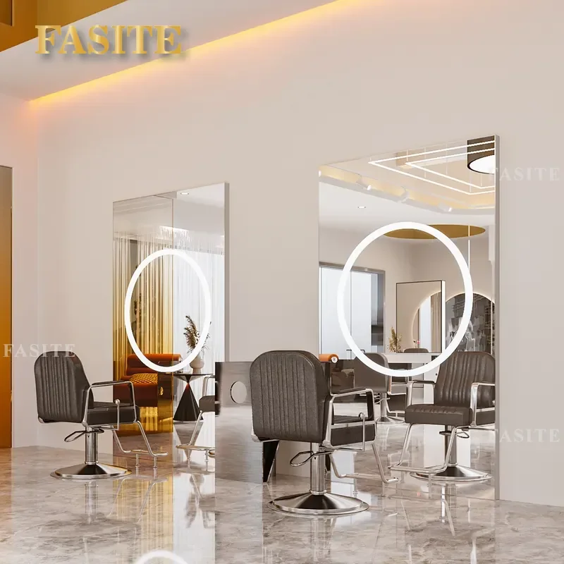 For Hair Floor Standing Mirror Table with LED Lamp Single Double Vanity Station for Perm Dye Cut Styling Professional