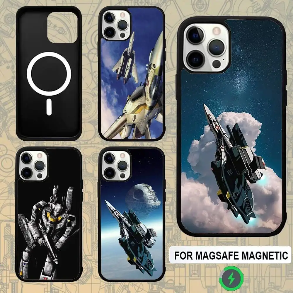 Funda Protectora con Cargador Inalámbrico Magsafe R-Robotech Anime Macross para iPhone 15, 16, 17, 13, 14, 11, 12, Pro, Max, Plus, E, Air, Mini