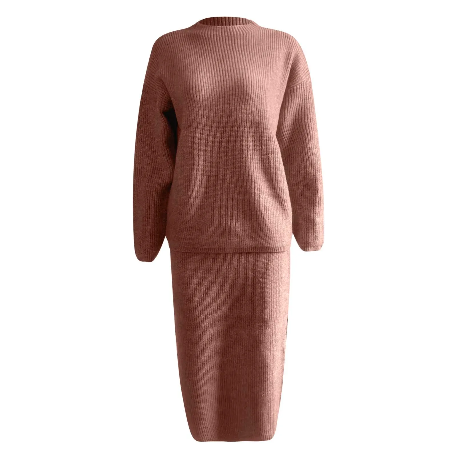 Damenmode Herbst Winter einfarbig Langarm Langrock halber Roll kragen pullover Set Robe hübsche Abschluss Freizeit kleid