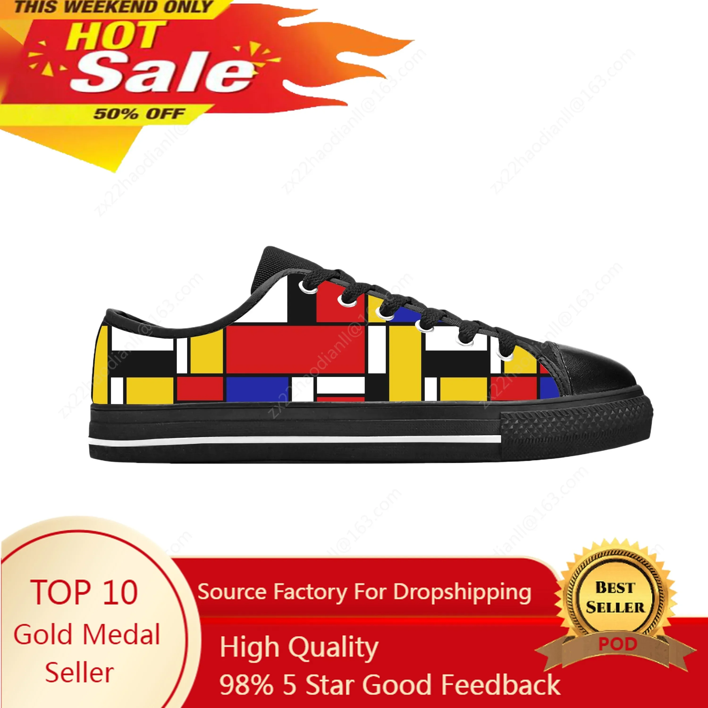 

Piet Mondrian Pattern Painting Art Abstract Funny Casual Cloth Shoes Low Top Comfortable Breathable 3D Print Men Women Sneakers