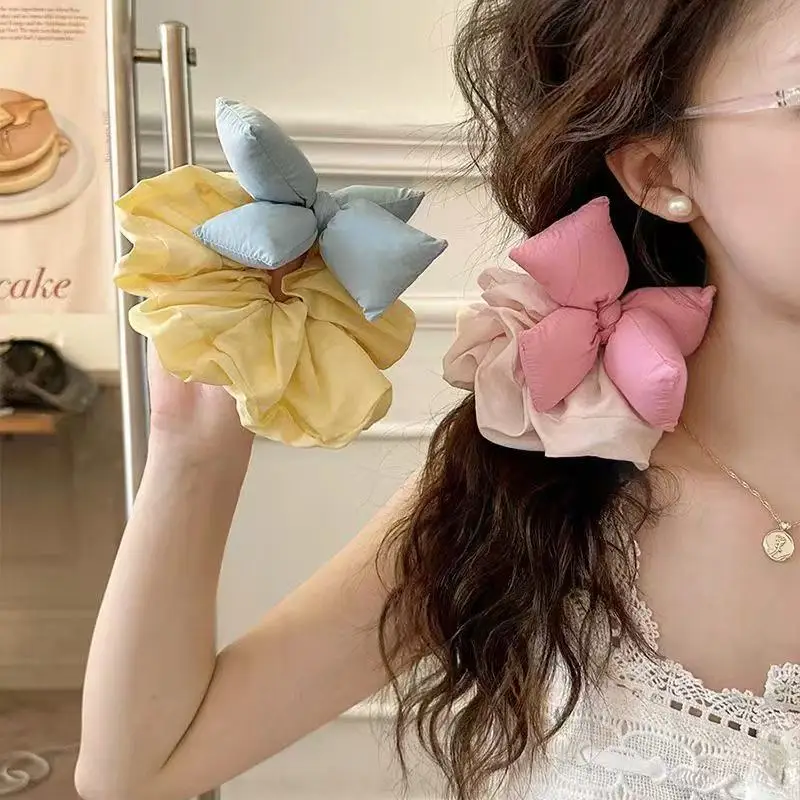 

Корейские резинки для волос с милым бантом для женщин и девочек, элегантные однотонные хлопковые эластичные держатели для хвоста, аксессуары для волос