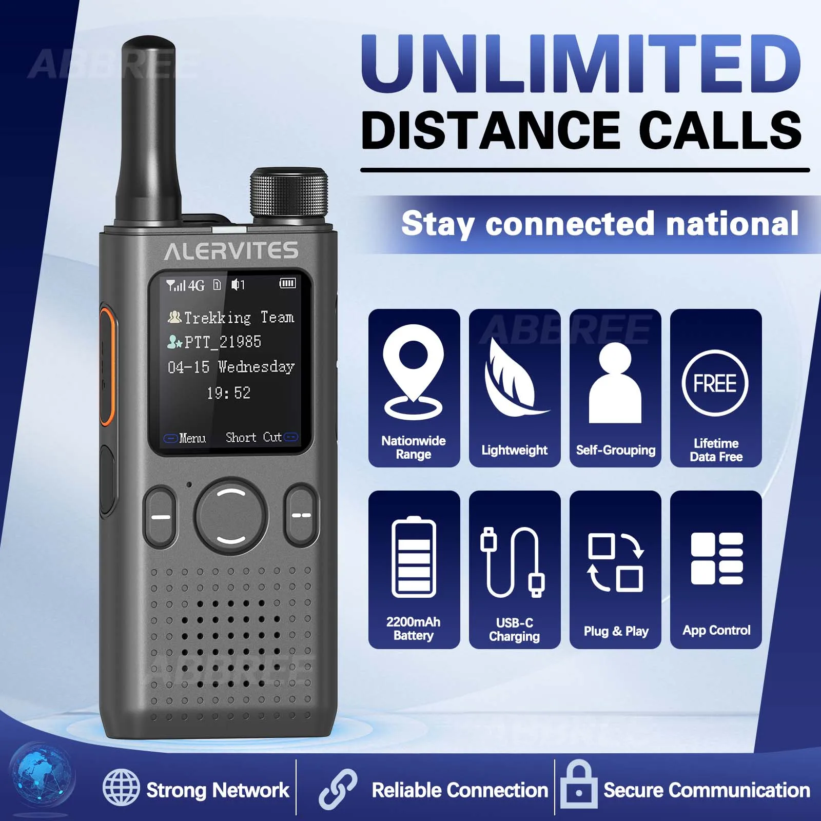 BAOFENG AT1 POC Walkie Talkie Unlimited Data Free For Life Global Phone APP Connection Dual Card Slot ALERVITES Network Radio