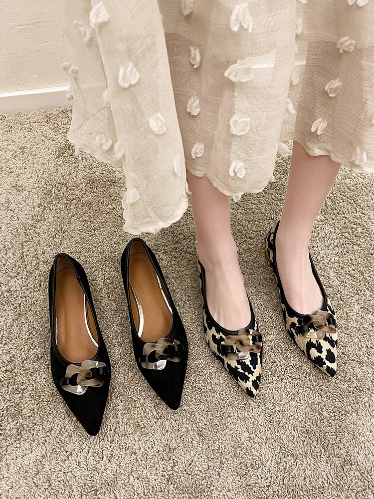 Women\'s Shoes Pumps Spring 2022 New Pointed Toe Leopard Print Mid-heel Shoes Women Heels