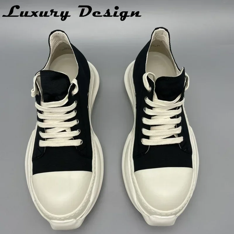 Round Brand Casual Shoes Men 2022 High Top Lace Up Trainer High Quality Thick Sole Designer Women Low Top Black Sneakers