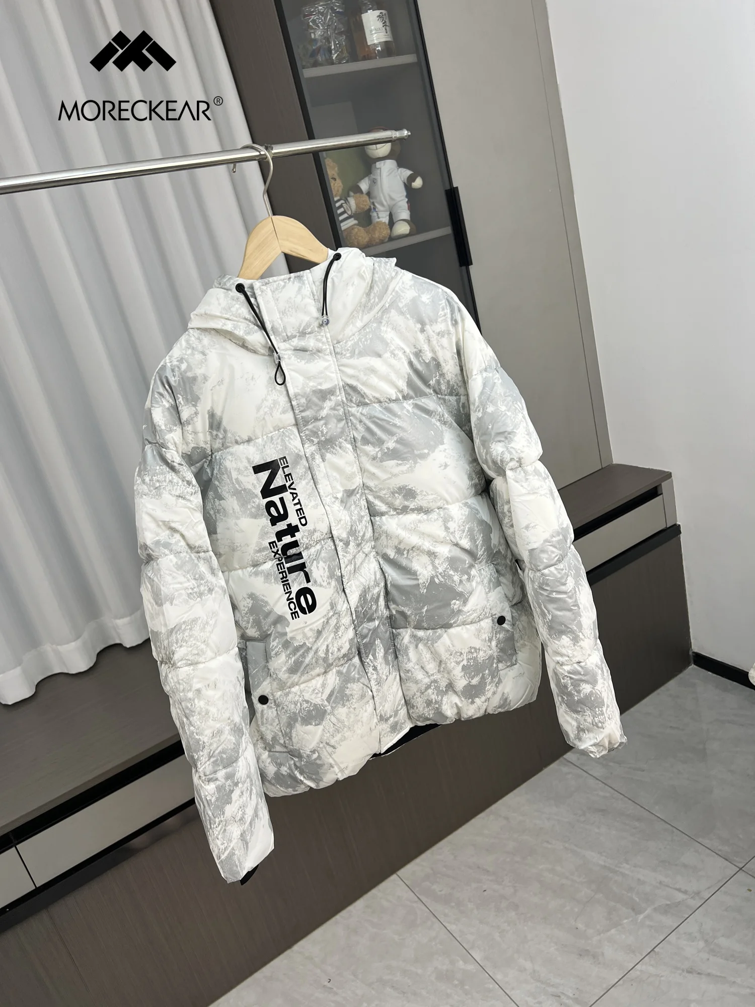 

Faionable Outdoor Hooded Cotton Jaet Men's Winter Warmth Printing Casual Wear Stand Fit Long Sve Zipper Closure