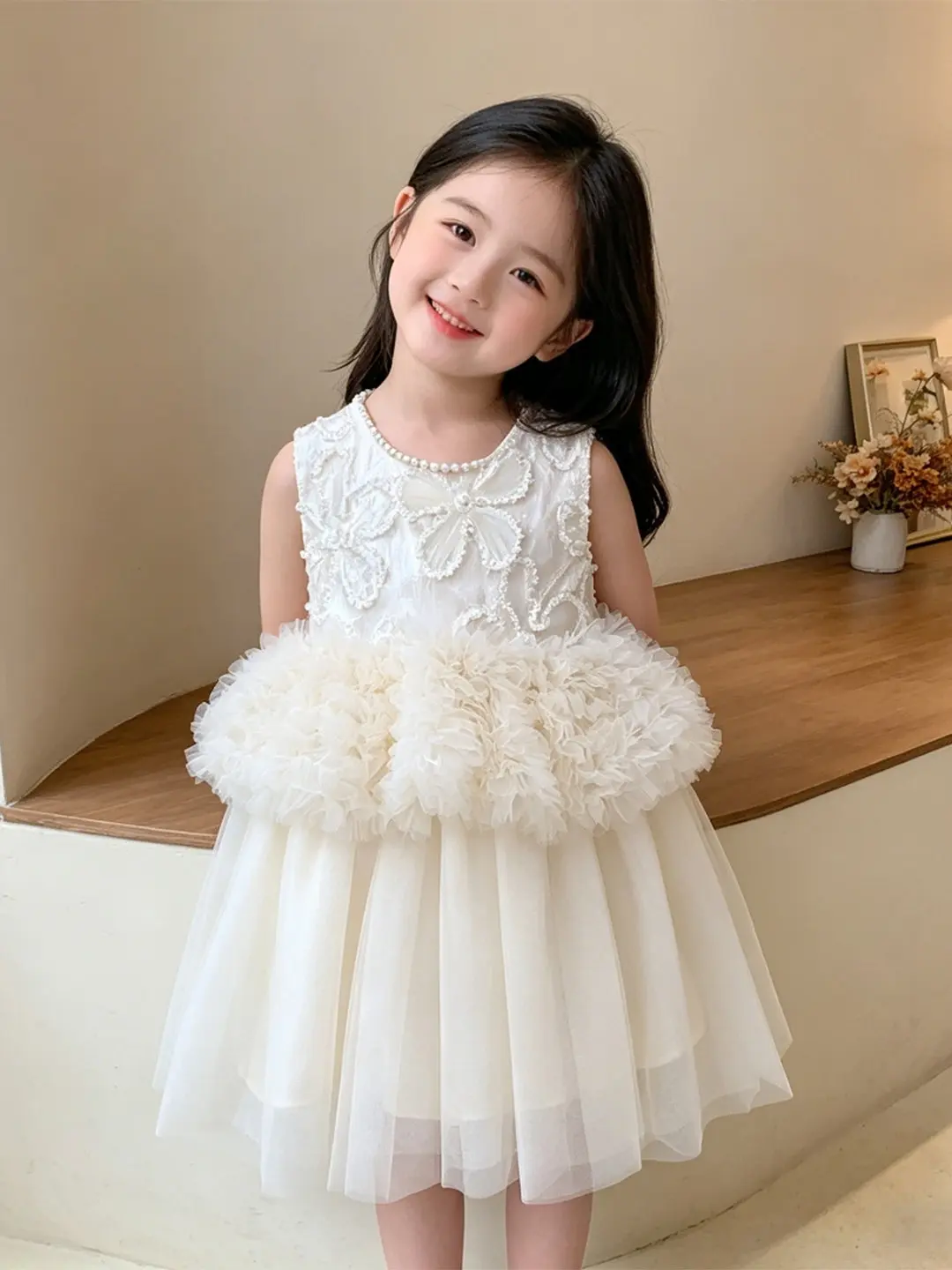 Custom Luxury Dress Wedding Guest Flower Girl Gown Birthday Party Pageant Runway Sleeveless Lace Bow Tulle Ruffle Kids Short Gow