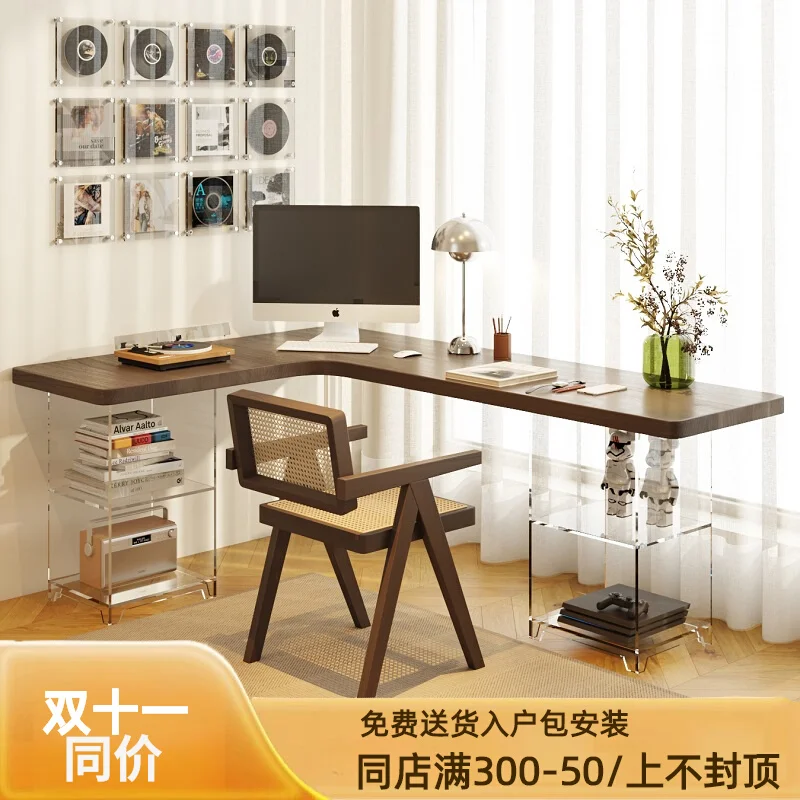 

Acrylic suspension corner L-shaped solid wood corner desk bedroom student writing desk computer desk office workbench