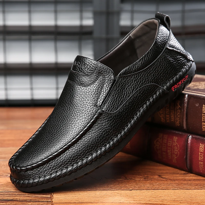 2024 Man Genuine Leather Shoes Rubber Sole New Spring&Autumn Anti Slip Casual Loafers Man Flats Leather Shoes