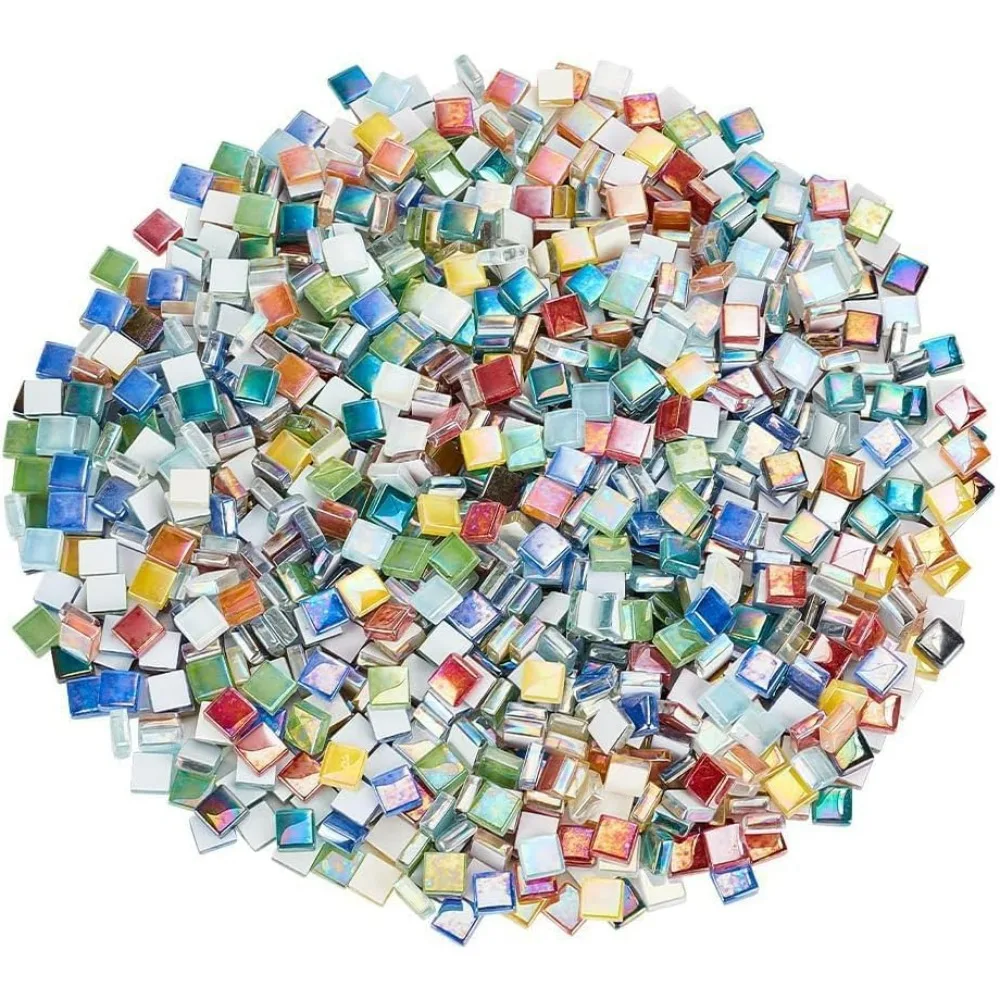 450g 9 Colors Square Mosaic Glass Pieces 10mm Glass Tiles Iridescent Crystal Colorful Glass Pieces for DIY