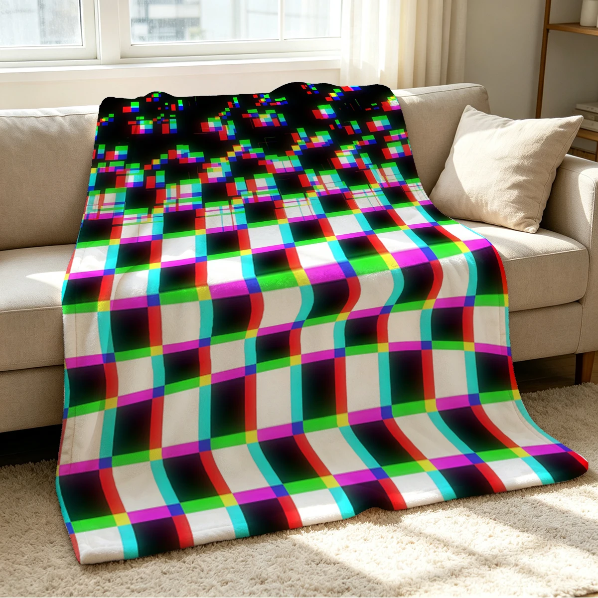Glitch Grid Blanket Soft Cozy Throw for Sofa Bed Festive Holiday Decor Gift for Kids and Adults,Lightweight and Warm