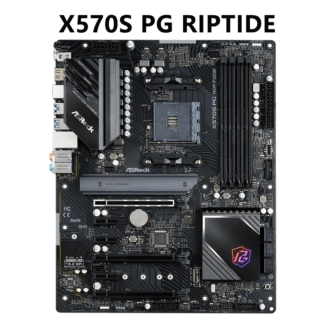 ASROCK AMD X570 AM4 Motherboard X570S PG RIPTIDE  Support Ryzen 5950X 5800X3D 5600X 3600 CPU DDR4 128GB M.2 Key-E for WiFi ATX