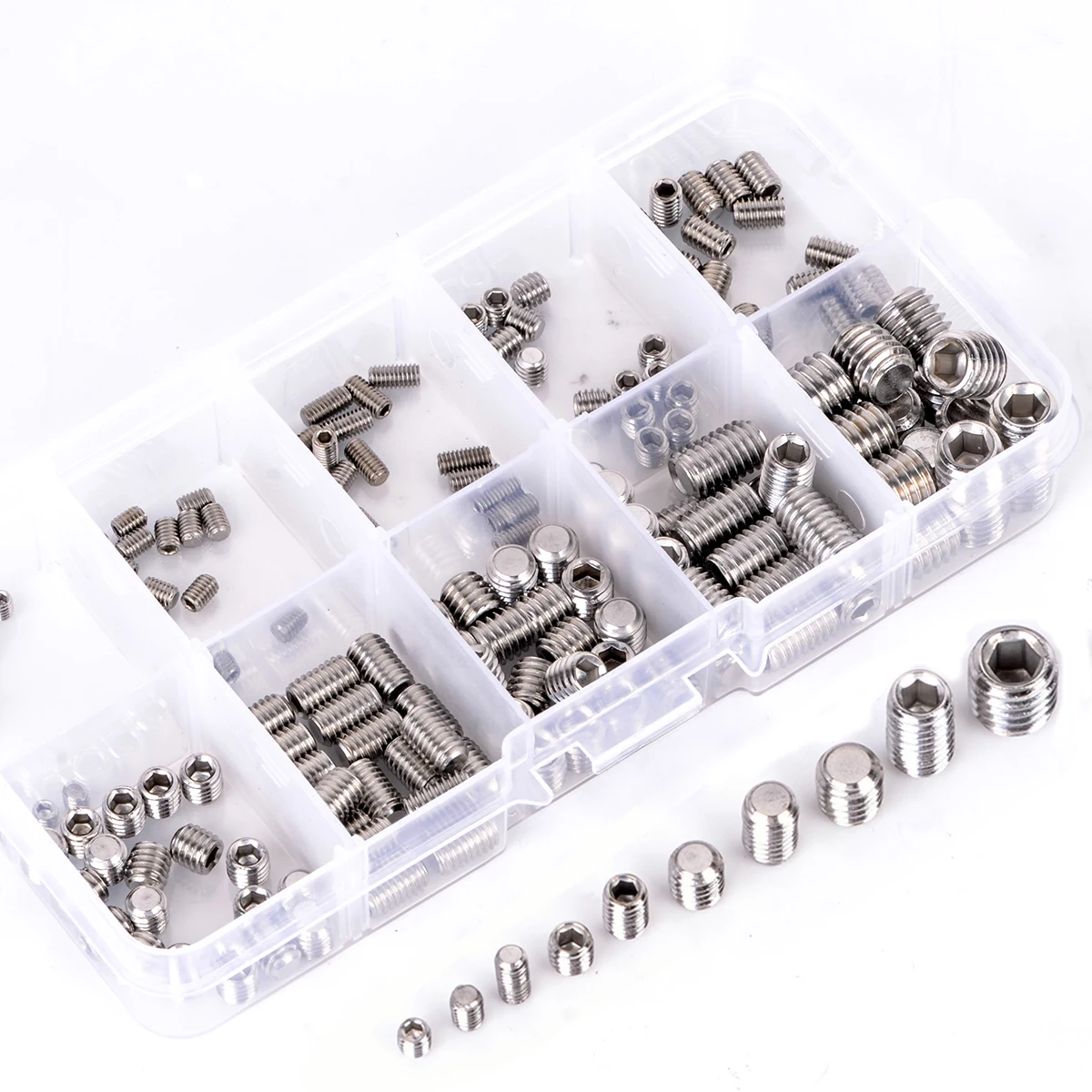 200 pezzi in acciaio inox esagono incassato Set di viti a testa cilindrica Kit assortimento M3-M8 con scatola di plastica