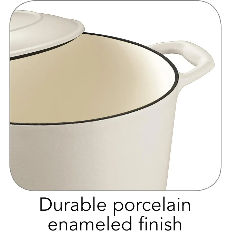 وعاء فرن هولندي من الحديد الزهر المطلي بالمينا من بيستو مع غطاء، دائري 5.5 لتر، أبيض غير لامع #5