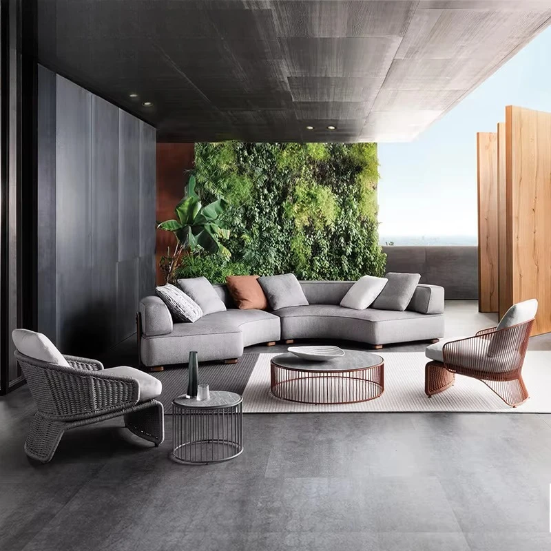 #Villa Courtyard Garden Outdoor Sofa Patio Leisure Rope Weaving Furniture Resorts Hotel Balcony Waterproof Cane Chair
