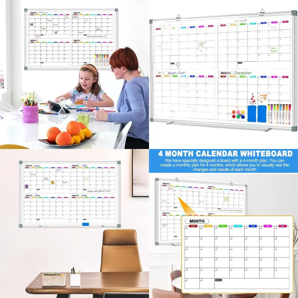 

36x24 4-Month Magnetic Dry Erase Calendar Board, Portable Wall-mounted Planner for Home, Office, and School Organization