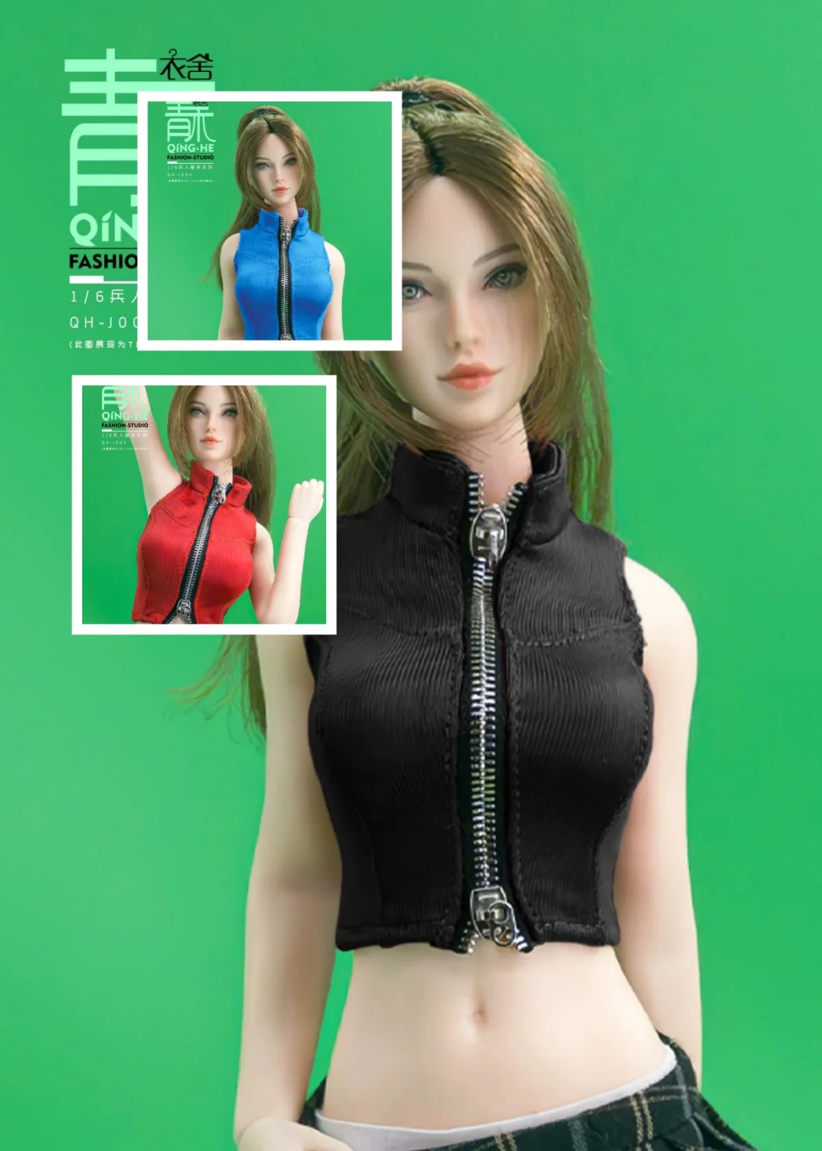 【Only Clothes】1/6 Scale Female Soldier Tight-fitting Zipper Crop Top Pleated Plaid Skirt  Thigh-highs Fit 12''Action Figure Toys