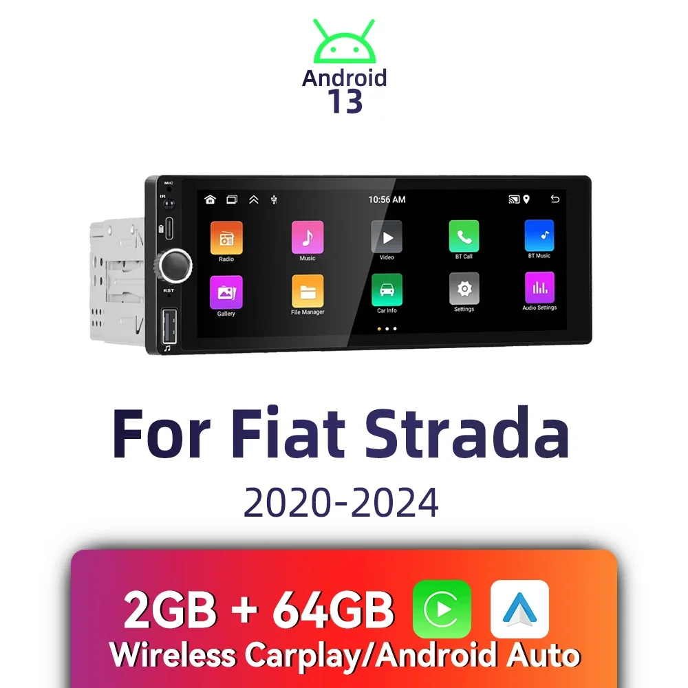 Carplay Android Auto 1Din Radio Android Car Multimedia for Fiat Strada 2020-2024 6.86