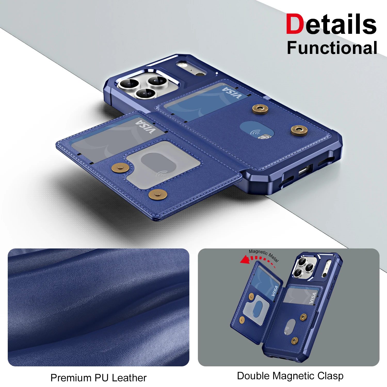 เคสโทรศัพท์หนังแบบมีช่องใส่บัตรสำหรับ iPhone Air 17 16 14 13 12 Pro Max 15 Plus 16E พร้อมขาตั้ง ป้องกันการตกกระแทก