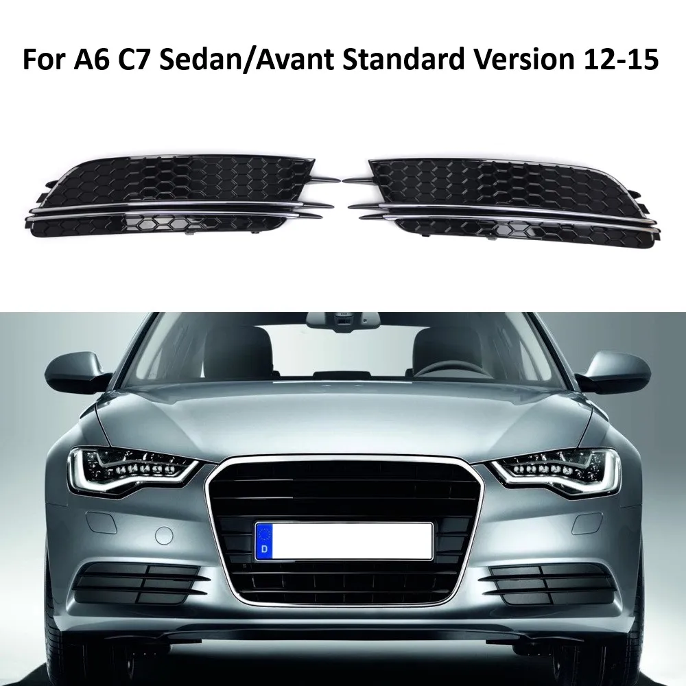 2Pcs Car Front Fog Light Lamp Grille Grill Cover For A6 C7 Sedan/Avant Standard Version 2012-2015 ABS 4G0807681 4G0807682