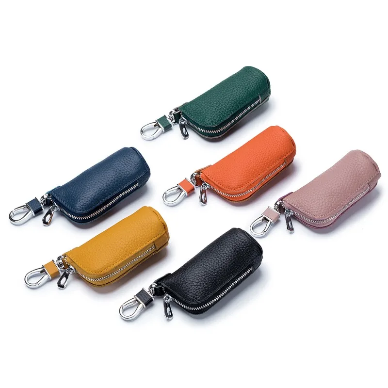 Genuine Leather Keychain Wallet Multifunction Coin Purse Women Lipstick Key Bag Men Zip Mini Household Car Key Holder Organizer