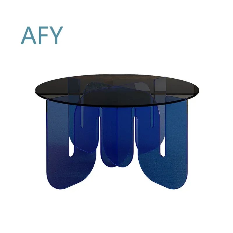 Internet Celebrities Ins Acrylic Transparent Glass Nordic Designer Round Blue Tea Table for Living Room for Home Decor for