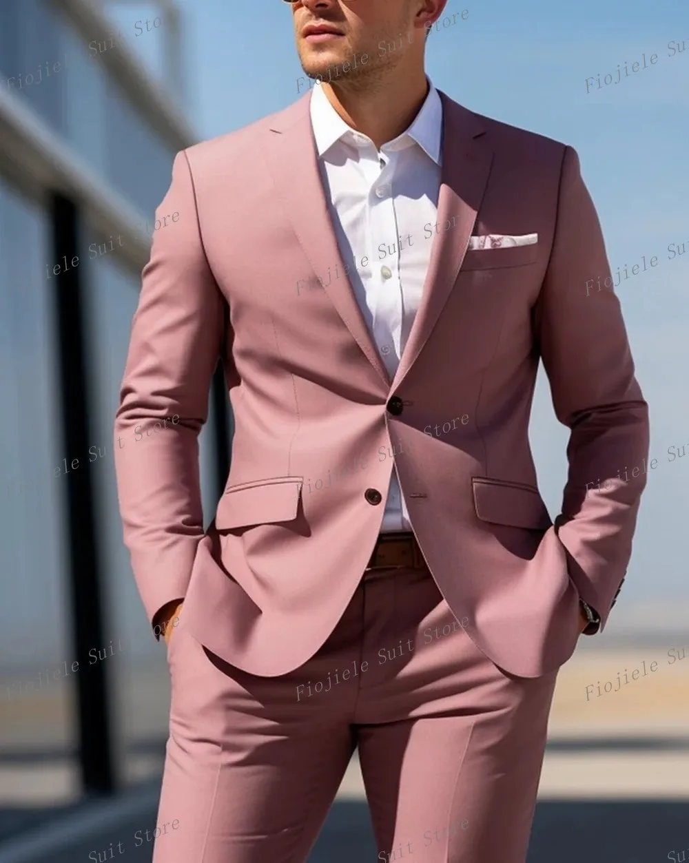 

New Men Tuxedos Business Suit Pink Groom Groomsman Prom Wedding Party Formal 2 Piece Set Jacket And Pants