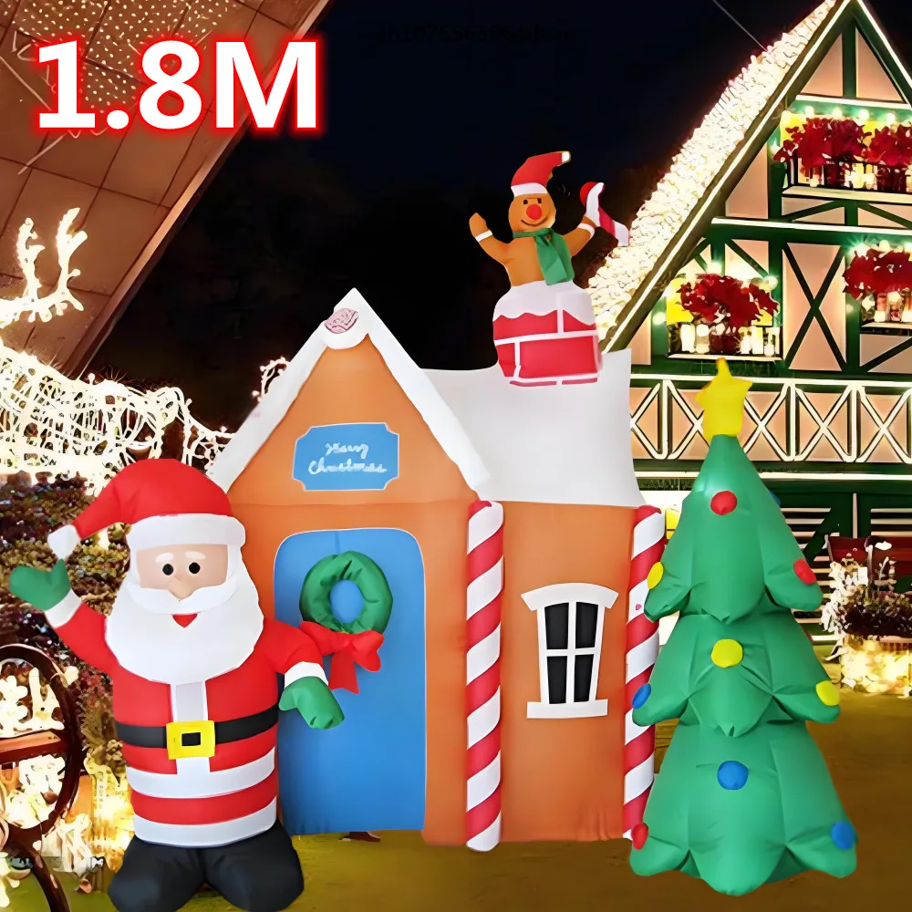 1.8M Christmas Inflatable Outdoor House Santa Claus with Lights Inflatable Christmas Tree Indoors Decor for Home Garden Holiday