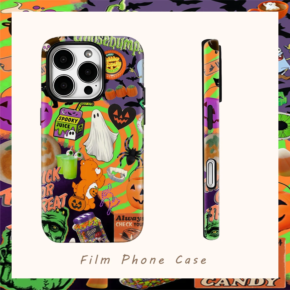 Halloween Spooky Collage Handyhülle für IPhone 16 15 14 13 12 11 X XS XR XSMAX 7 8 Pro Max Plus Doppelschichtige Rückseite