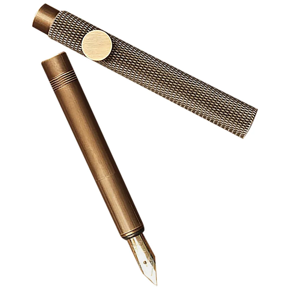 

Portable Brass Pen Retro Mini Copper Calligraphy Student Writing Instrument Smooth Black Ink 05mm Tip Pocket Size Fountain Pen