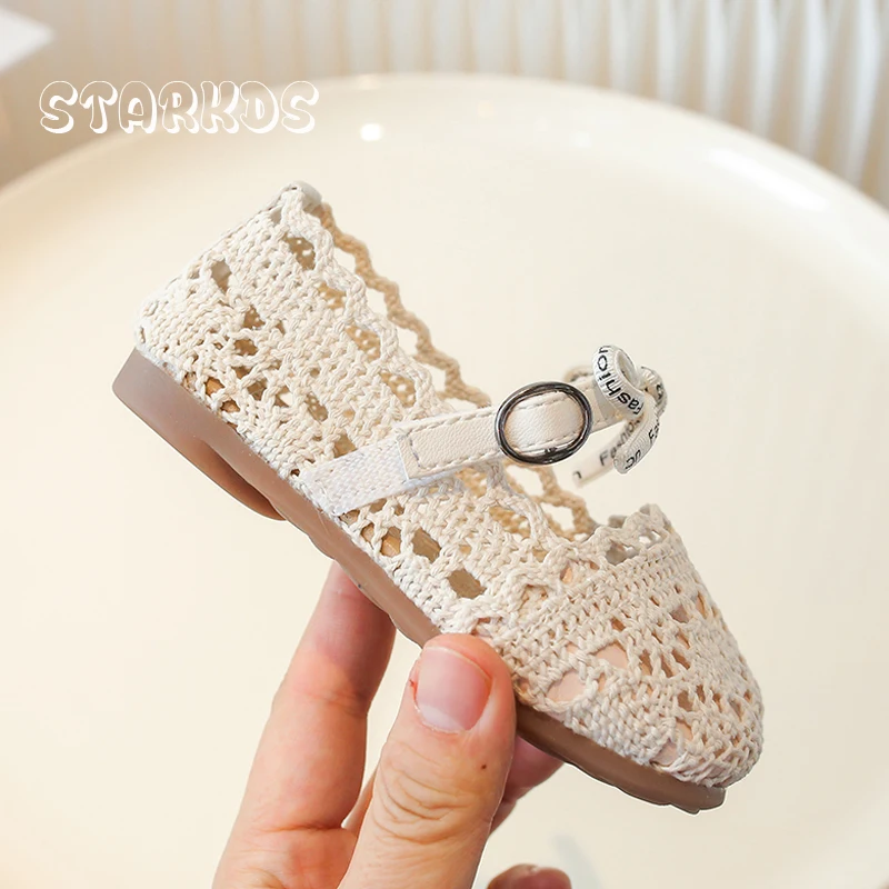 Cute Lace Crochet Ballet Flats For Baby Girls Chic Bowknot Ballerina Shoes Toddler Kids Summer Breathable Hollow Out Loafers