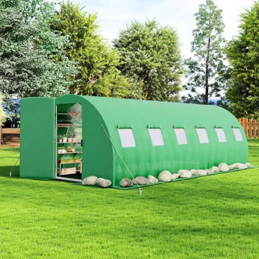 

20×10 FT Tunnel Greenhouse with Built-in Sprinkler System Walk-in Greenhouse for Backyard Gardening Heavy Duty Galvanized Steel