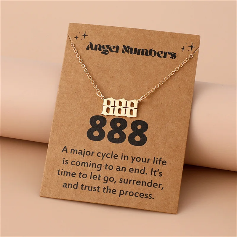 New Trendy Fashion Alloy Gold Color Lucky Angel Numbers Wish Pendant Necklace Pendant Charm Jewelry for Women Men Gift view 2