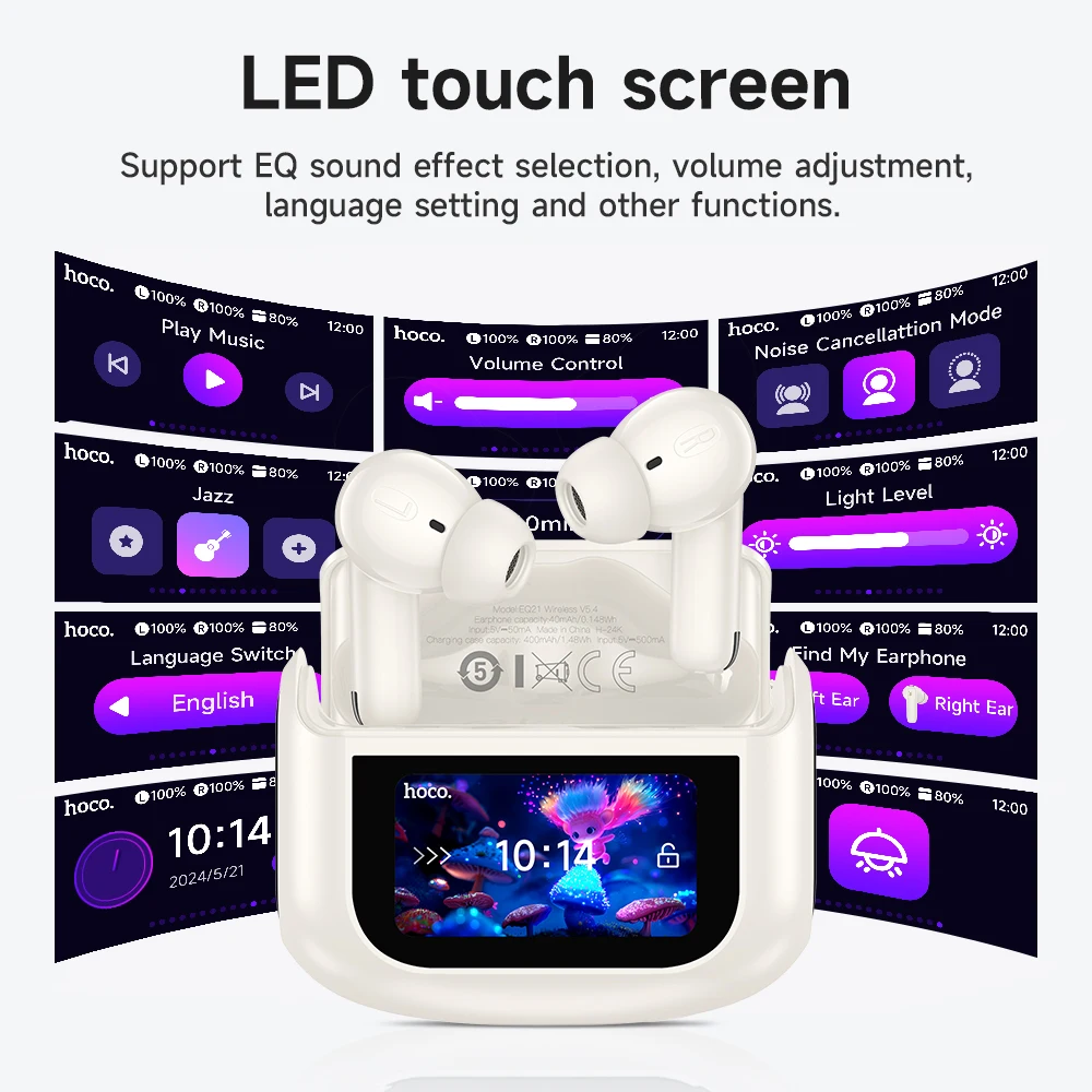 HOCO EQ21 True Wireless ENC Noise Reduction Touch Screen BT 5.4  Headset Earphones 7H in-Ear Earbuds Headphones For iPhone 16 15