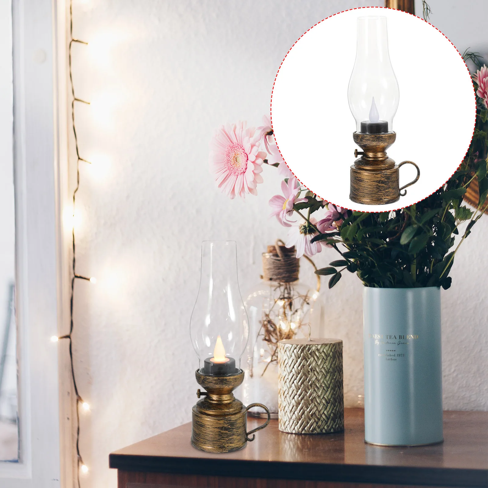 

Vintage Electronic Lamp Bronze Water Drop Design Desktop Butter Lamp Safe Home Office Table Decor Flameless Oil