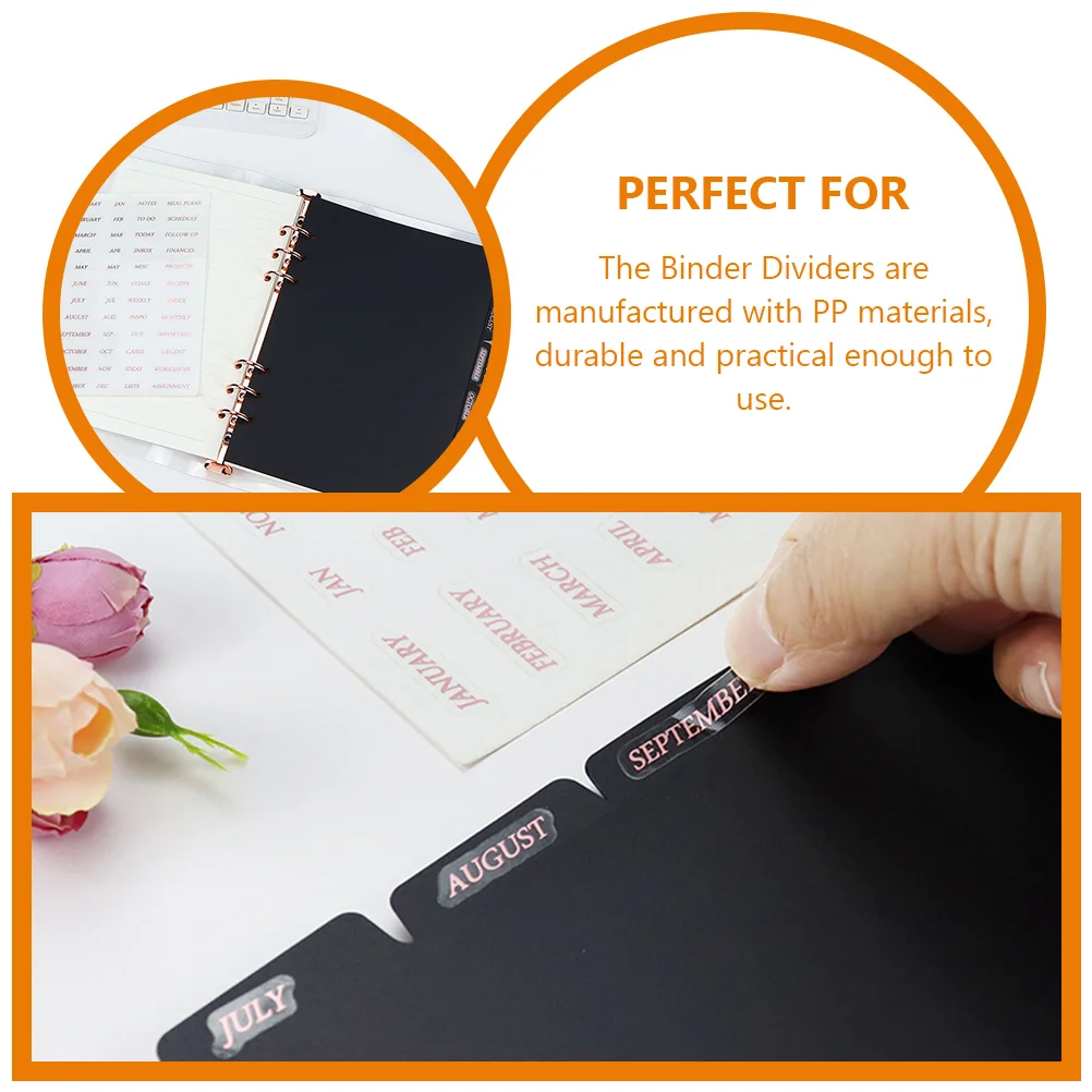 6 Pcs Professional A5 Notebook Classification Tabs Black Colored Page Markers Office Labels