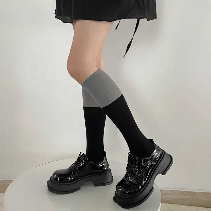 Black White Colorblock Calf Socks Velvet Breathable Women Stockings Nylon Long Socks Stockings JK Japanese Knee Socks Stockings