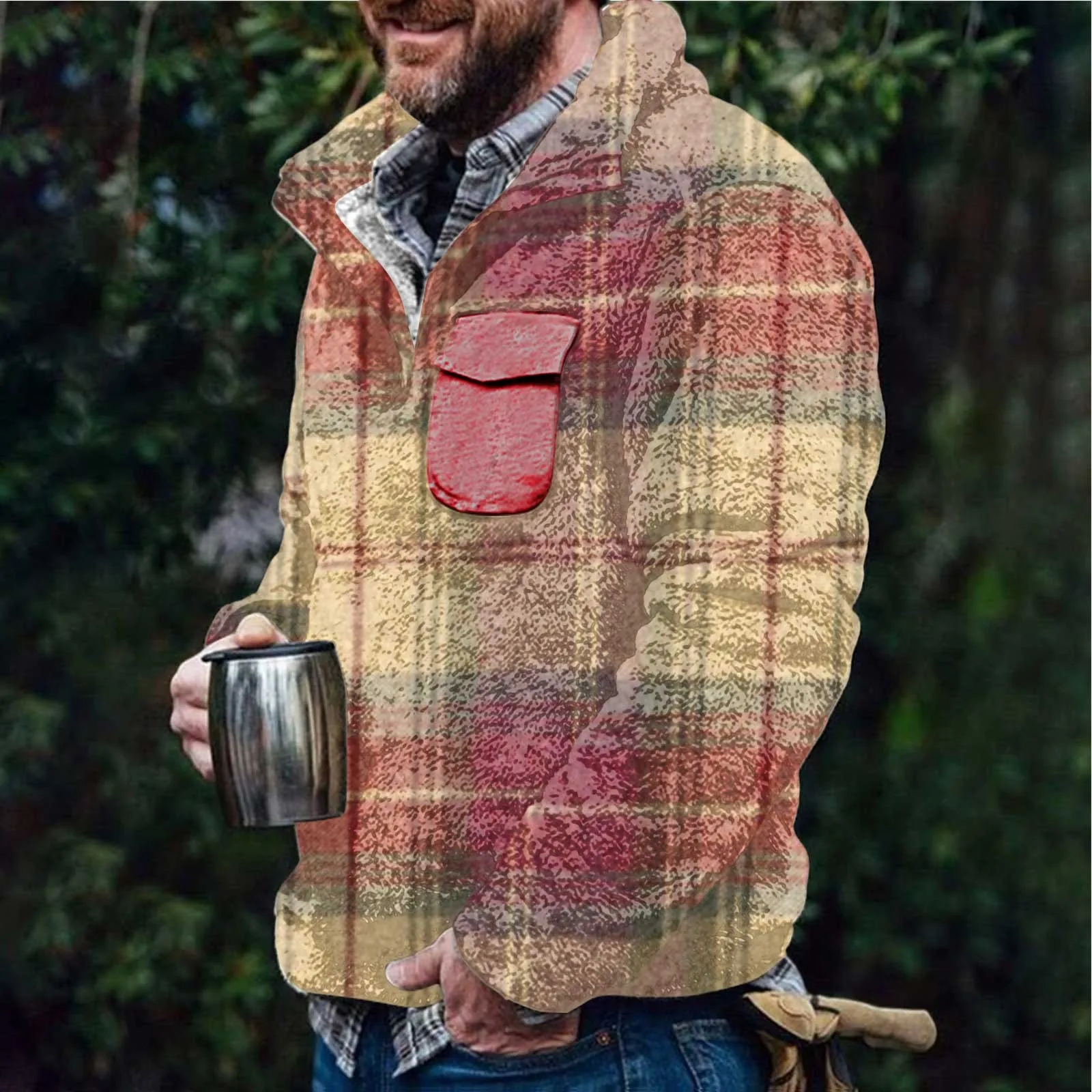 Sudadera gruesa de felpa con cuello vuelto para Hombre, jersey de lana de Sherpa, Ropa de calle Popular a cuadros, suéteres de peluche, Ropa de invierno